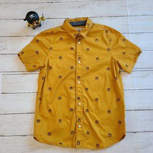 H&M LOGG Tiger Mustard Short Sleeve Button Down Shirt